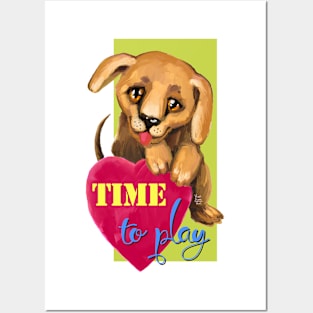 Cute dog. Baby pets. Puppy friendship love. Posters and Art